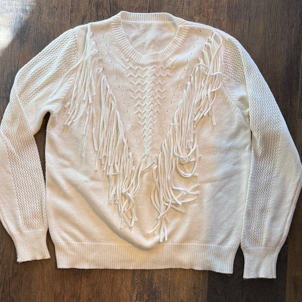Elegant Cream Fringe Sweater